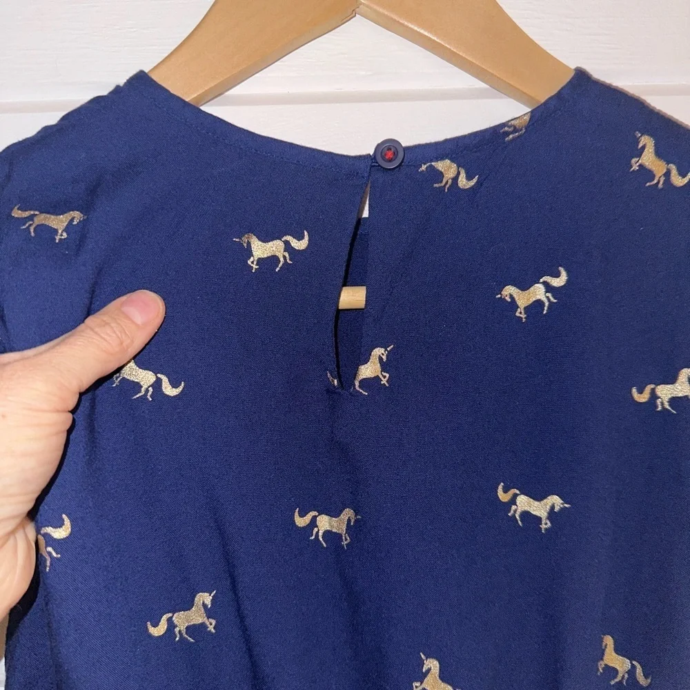 Mini Boden Girl’s 8-9Y Cute Metallic Unicorn Novelty Print Dress Pockets